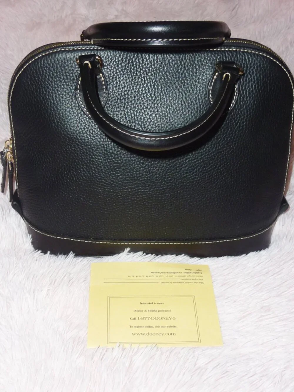 New Dooney & Bourke Black Pebbled Leather Satchel Dome Style Purse
